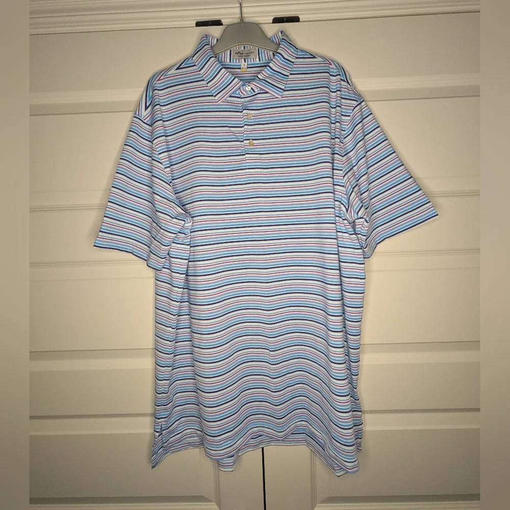 Peter Millar XL 'Summer Comfort' Polo Short Sleeve Blue Stripe - Some Pilling - Picture 1 of 16